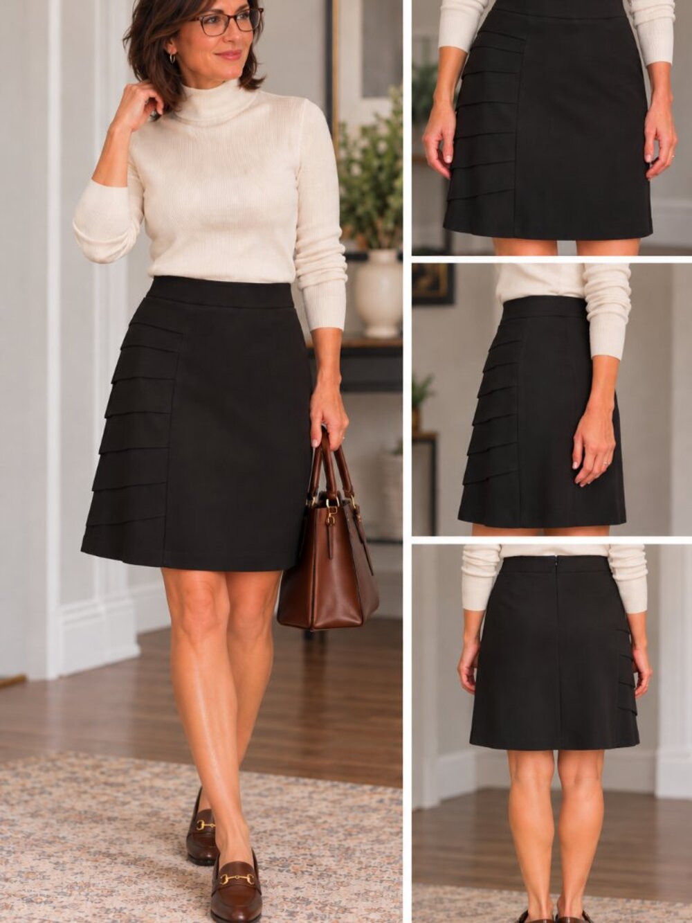 Garnish Like New Deep Navy A-Line Women's Skirt with pleated accent Size 8